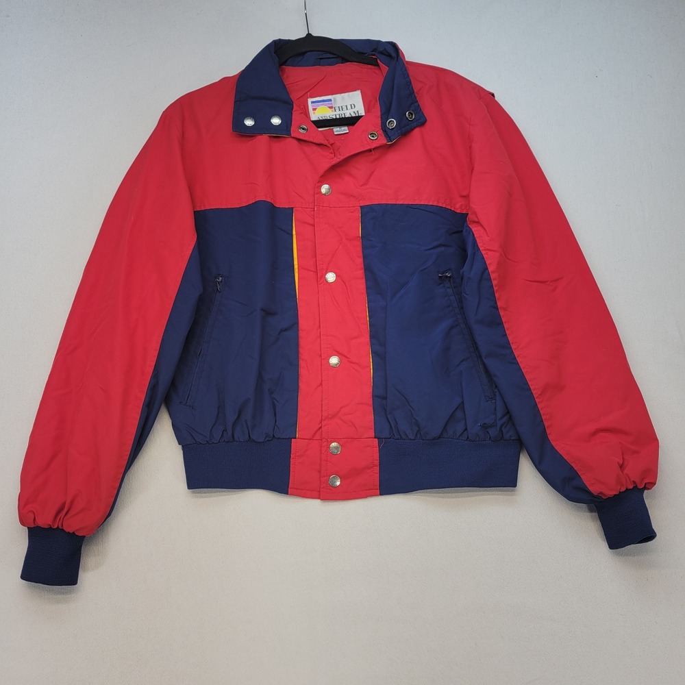 Field and Stream Bomber Jacket Mens M Red Blue Vintage Colorblock Windbreaker